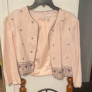 Pink Embroidered Open Jacket